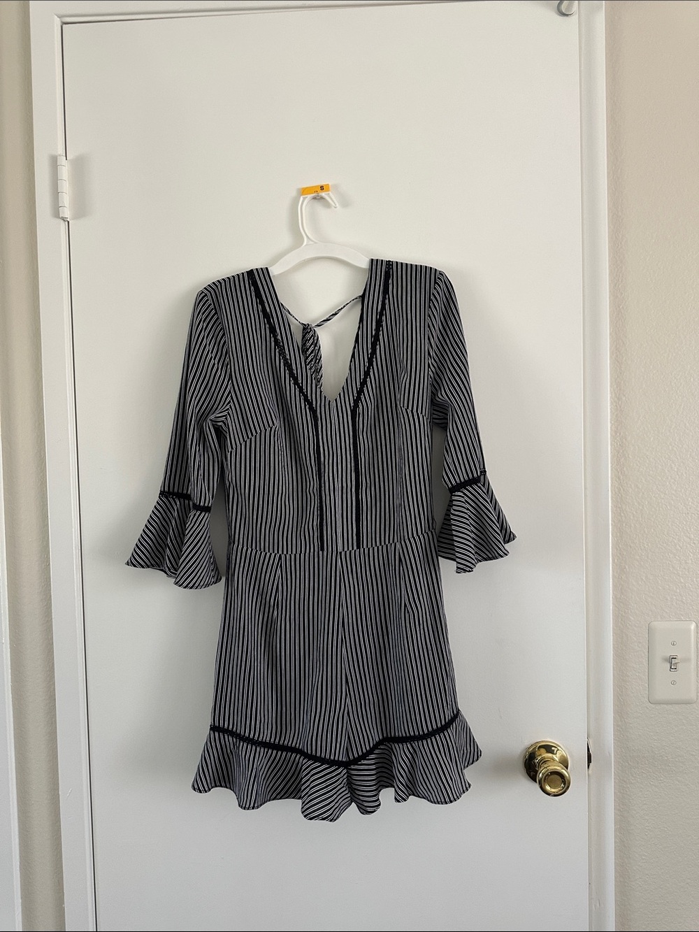 J.O.A. Black and White Striped Ruffle Dress